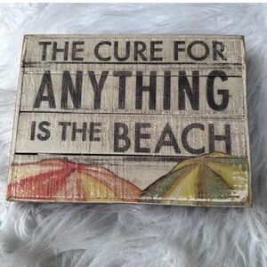 The Cure For Anything Is The Beach Wood Block Sign Coastal Decor 8x6 Distressed
